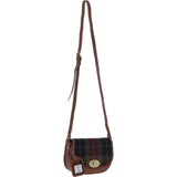 Ashwood Leather & Harris Tweed® Cloth Saddle Crossbody Bag with Twist Lock Tan/Green/Red: TW-30-08-TR