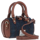 Ashwood Leather & Harris Tweed® Cloth X-Small Barrel Bag Tan/Navy: TW-60-11-TN