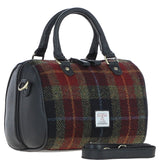 Ashwood Leather & Harris Tweed® Cloth Medium Barrel Bag Black/Green/Red: TW-62-07-BR