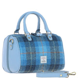 Ashwood Leather & Harris Tweed® Cloth Medium Barrel Bag Blue/Lt-Blue: TW-62-19-bb