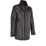 Leather Coat With Detachable Collar Black : Carl