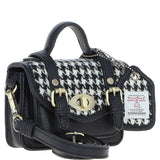 Ashwood Leather & Harris Tweed® Cloth Micro Satchel Bag with Twist Lock Black/White:TW-36-12-BW