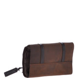 Vintage Oily Hanging Leather Wash Bag Brown: LIAM
