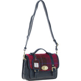 Ashwood Leather & Harris Tweed® Cloth Medium Satchel Bag with Twist Lock Navy/Pink: TW-34-06-NP