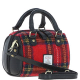 Ashwood Leather & Harris Tweed® Cloth Small Barrel Bag Black/Red: TW-61-14-BR