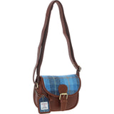 Ashwood Leather & Harris Tweed® Cloth Saddle Bag Tan/LT Blue: TW-26-05-TB