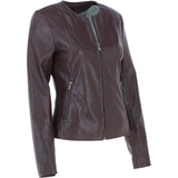 Collarless Ladies Casual Leather Jacket Borduex: AWL-1282