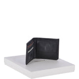 Cow Waxy Leather Classic 3 Card Bill-Fold and Coin Wallet Black : 1552