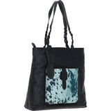 Black Leather Shoulder Bag with Pony Print Pocket: ELA 1128