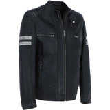 Men's Real Leather Biker Jacket With Stitch Detailings Black: AWM-NOVA2