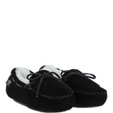 Women's Classic  Suede Sheepskin Moccasin Slippers Black/White: LADIES MOCCASSINS