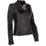 Ladies Vegetable Tanned Leather Studded Biker Jacket Black: ZB 255