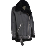 Womens Oversized Sheepskin Flying Jacket Black: KB-20091