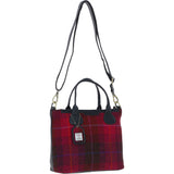 Versatile Ashwood Leather & Harris Tweed® Cloth Shoulder Bag Navy/Pink: TW-22-06-NP
