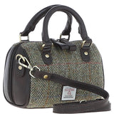 Ashwood Leather & Harris Tweed® Cloth Small Barrel Bag Brown/green: TW-61-09-BG