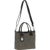 Versatile Ashwood Leather & Harris Tweed® Cloth Shoulder Bag Brown/Green: TW-22-09-BG