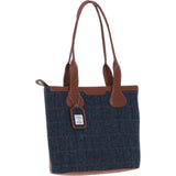 Ashwood Leather & Harris Tweed® Cloth Genuine Leather Shoulder Bag Tan/Navy: TW-23-011-TN