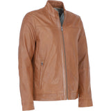 Ashwood Leather Mandarin Collar Zip-Up Men's Jacket Cognac: AMJ-10