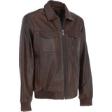 Real Leather Bomber Jacket With Brando Collar Antique Brown: Prime Bomber