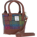 Ashwood Leather & Harris Tweed® Cloth Small Grab Bag Tan/Purple: TW-63-13-TP