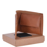 Mens Luxury 3 Card Note Leather Wallet With Coin Section Tan: 2003