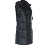Ashwood Leather Long Gilet with Detachable Hood Black: Gillet Long