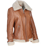 Ladies Sheepskin Aviator Jacket with Faux Fur Lining Cognac: 2419