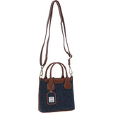 Ashwood Leather & Harris Tweed® Cloth Handbag with Removable Crossbody Strap Tan/Navy: TW-21-011-TN