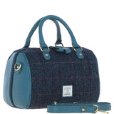 Ashwood Leather & Harris Tweed® Cloth Medium Barrel Bag Teal/Navy: TW-62-16-TN