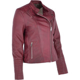 Ladies Leather  Biker Jacket Bordeaux: N-31