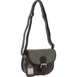 Ashwood Leather & Harris Tweed® Cloth Saddle Bag Brown/Green: TW-26-09-BG