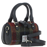 Ashwood Leather & Harris Tweed® Cloth X-Small Barrel Bag Black/Green/Red: TW-60-07-BR