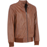 Men's Real Light Weight Leather Regular Fit Bomber Jacket Tan: G Bomber
