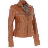 Ladies Ashwood Leather Biker Jacket Tan: AWL-1991