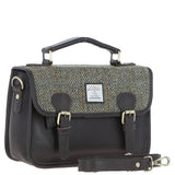 Ashwood Leather & Harris Tweed® Cloth Satchel Bag Brown/Green: TW-68-09-BG