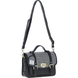 Ashwood Leather & Harris Tweed® Cloth Medium Satchel Bag with Twist Lock Black/White: TW-34-012-BW