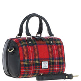 Ashwood Leather & Harris Tweed® Cloth Medium Barrel Bag Black/Red: TW-62-14-BR