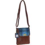 Ashwood Leather & Harris Tweed® Cloth Twist Lock Crossbody Bag Tan/LT Blue: TW-31-05-TB