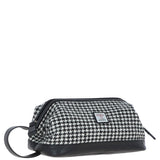 Ashwood Leather & Harris Tweed® Cloth Unisex Washbag Black/White: TW-40-12-BW