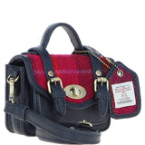 Ashwood Leather & Harris Tweed® Cloth Micro Satchel Bag with Twist Lock Navy/Pink:TW-36-06-NP