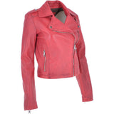 Short Leather Biker Jacket Raspberry: 6617