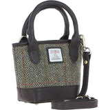 Ashwood Leather & Harris Tweed® Cloth Small Grab Bag Brown/Green: TW-63-09-BG