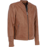 Mens Leather Biker Jacket Tan: BR FONS-1