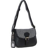 Elegant Ashwood Leather & Harris Tweed® Cloth Crossbody Bag Black/White: TW-27-012-BW