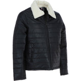 Ashwood Men’s Real Leather Puffer Jacket in Regular Fit with Faux Fur Collar Black: AWM-Puffer