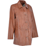 Womens Single Breasted Oversized Leather Coat Cognac/app: IVONNE 2