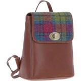 Ashwood Leather & Harris Tweed® Cloth Compact Backpack Tan/Purple: TW-65-13-TP