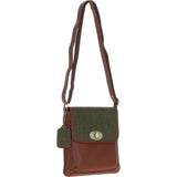 Ashwood Leather & Tweed Twist Lock Crossbody Bag Tan/Green Check: TW-31-010-TGNH