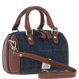 Ashwood Leather & Harris Tweed® Cloth Small Barrel Bag Tan/Navy: TW-61-11-TN