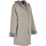 Womens Suede Sheepskin Hooded Coat Grey: KB-10285